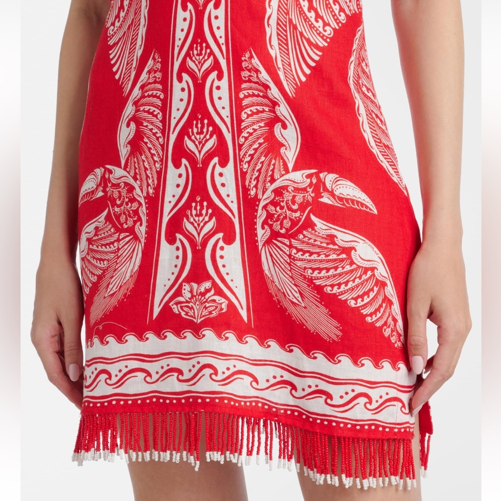 Farm Rio Majestic Coconut Tree linen beaded fringe minidress - Picture 3 of 4